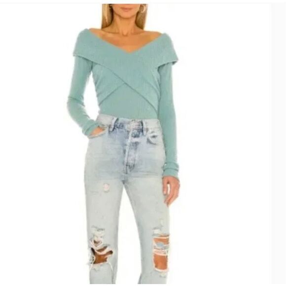Free People Marley Off the Shoulder Rib Top in Juniper Berry size m - Picture 7 of 10